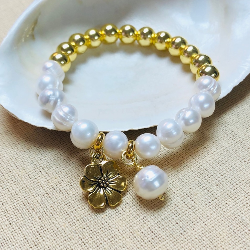 Hematite 18k Gold Plated & Freshwater Pearl Natural